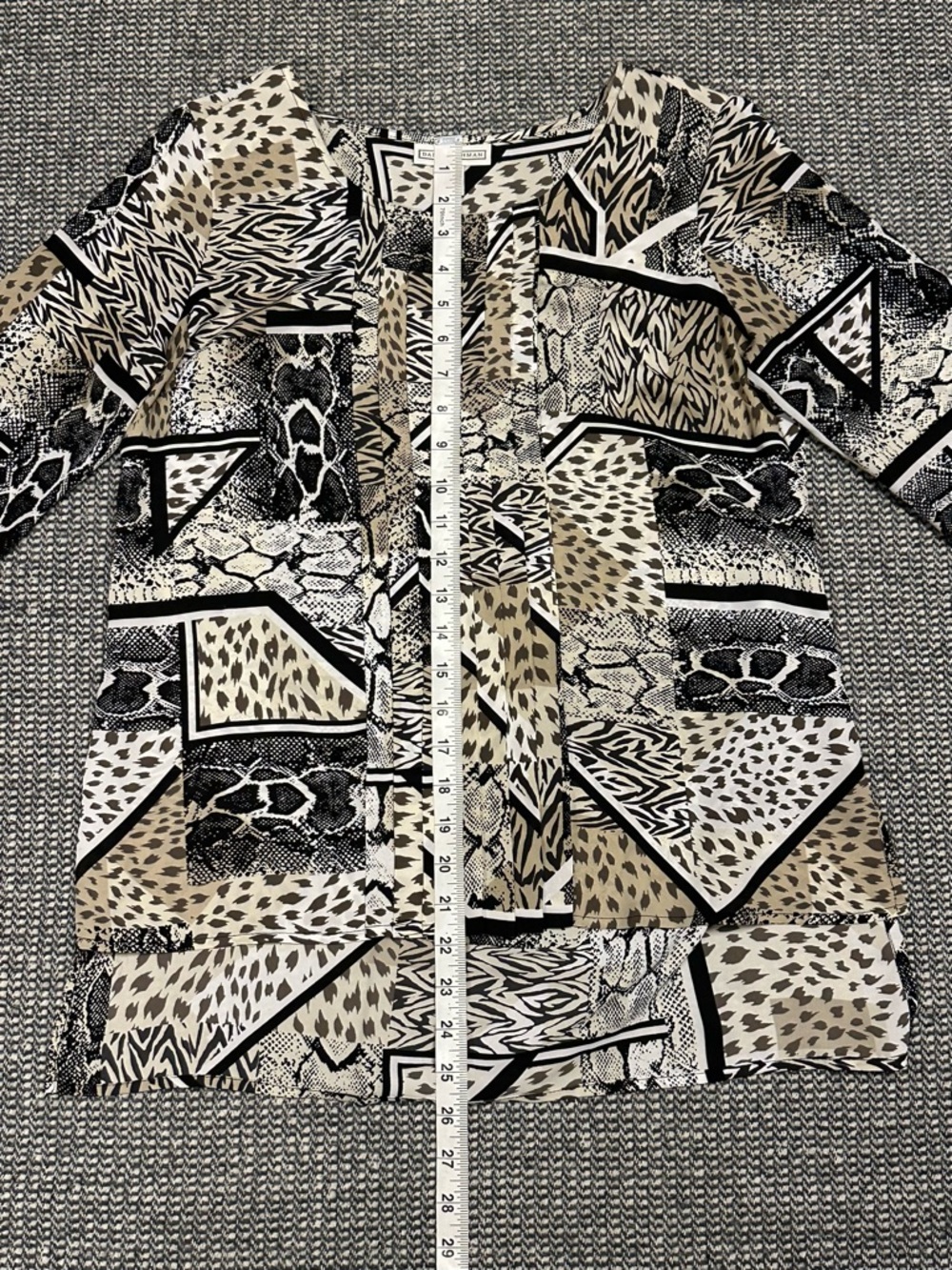 Dana Buchman Black Cream Tan Animal Print Patchwork Blouse - Picture 4 of 7